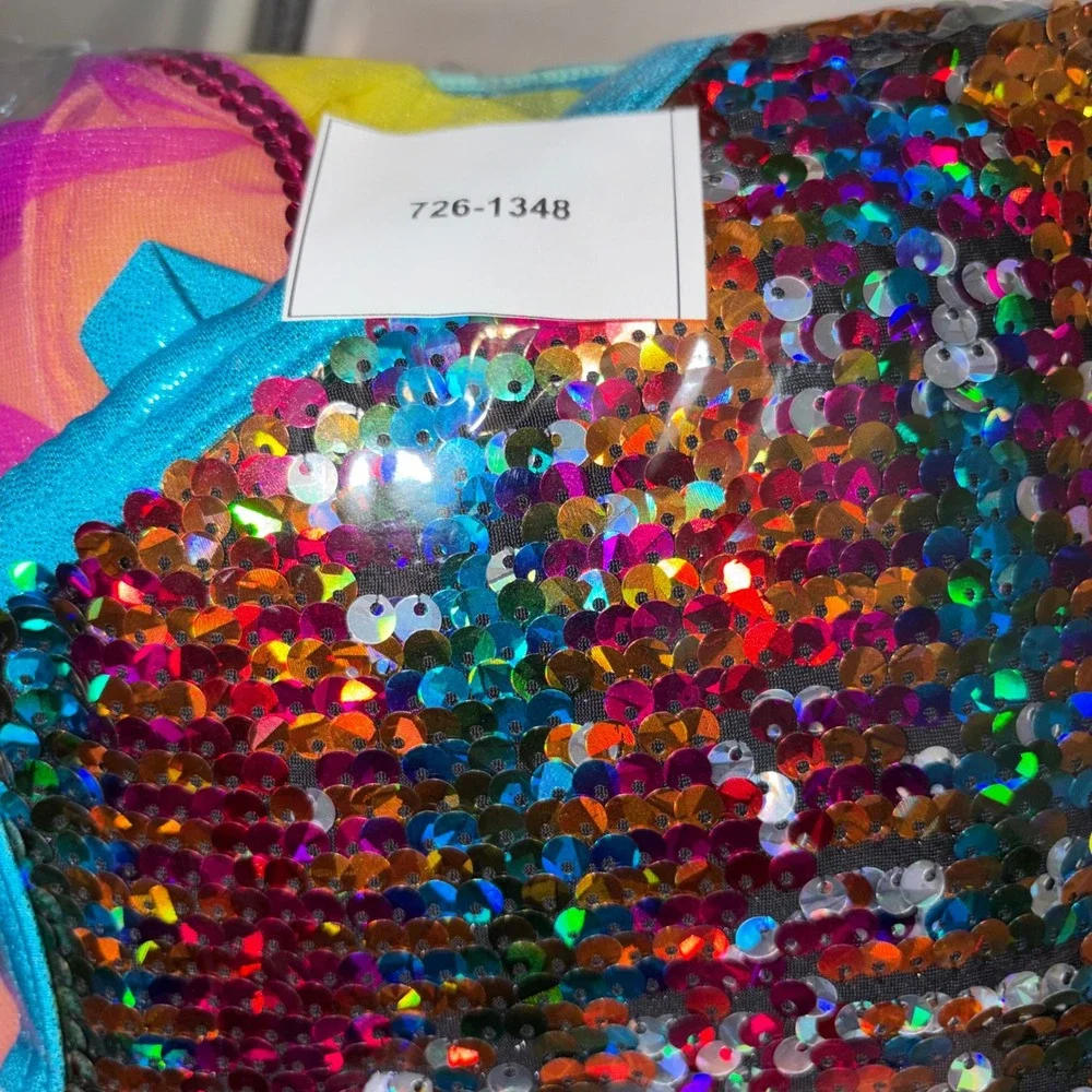 Weissman Kids Rainbow Sequin Tutu Dance Costume Blue Yellow Style 10819 Size IC